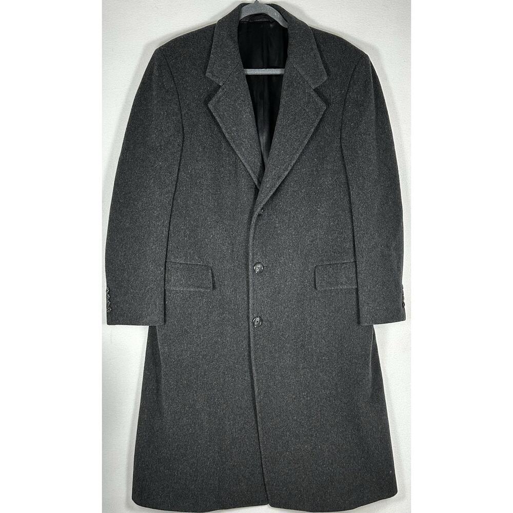 VTG HART SCHAFFNER & MARX MENS 42 GRAY SINGLE BREASTED VIRGIN WOOL TRENCH USA